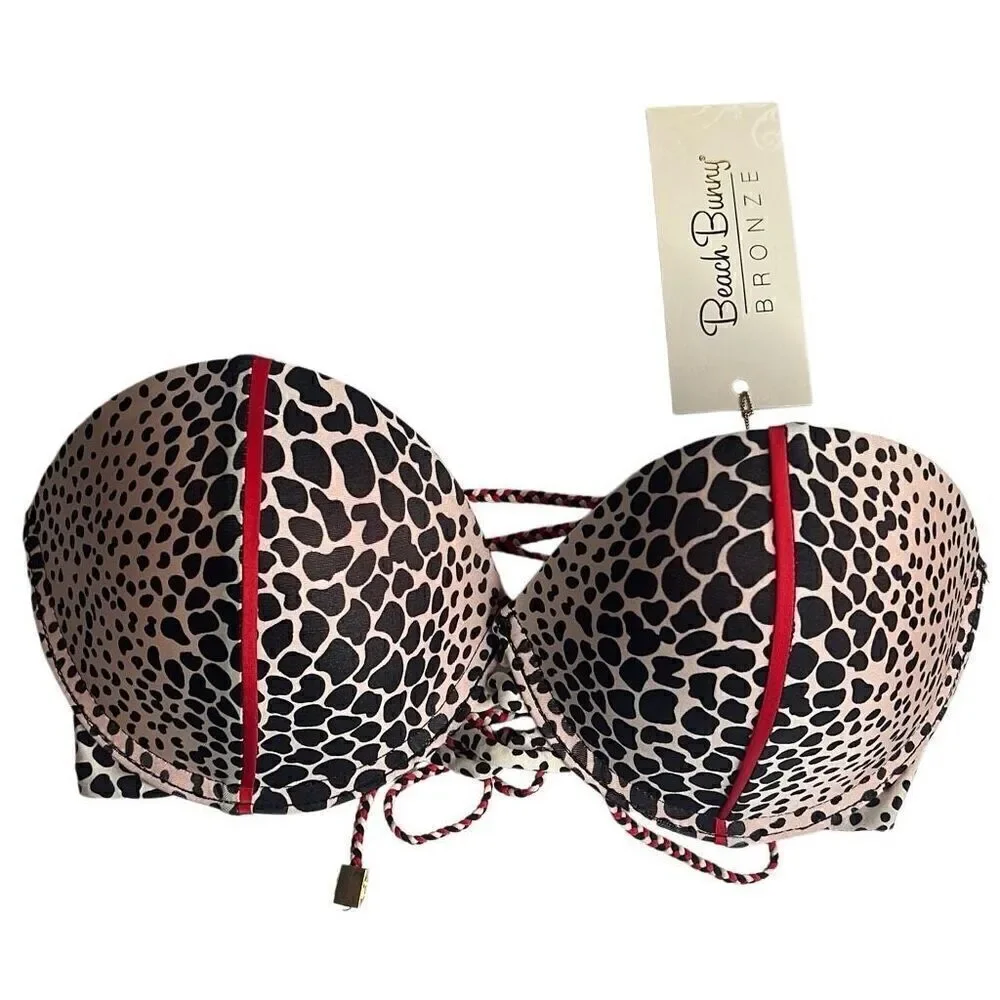 Beach Bunny Girl on Fire Bikini Set Animal Cheetah Print Bandeau S NWT